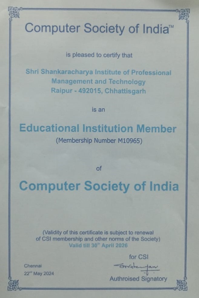 CSI Certificate, SSIPMT Raipur