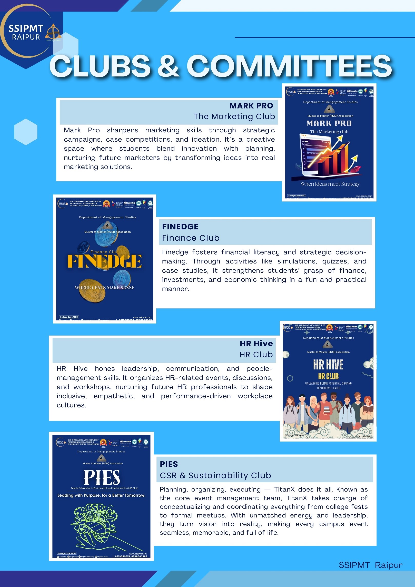 MBA Clubs & Committees, SSIPMT Raipur